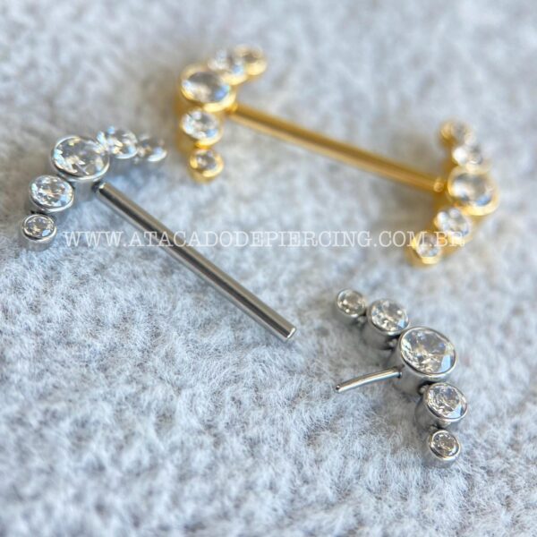 Barbell Push Pin Aço Cluster Zircônias - Imagem 3