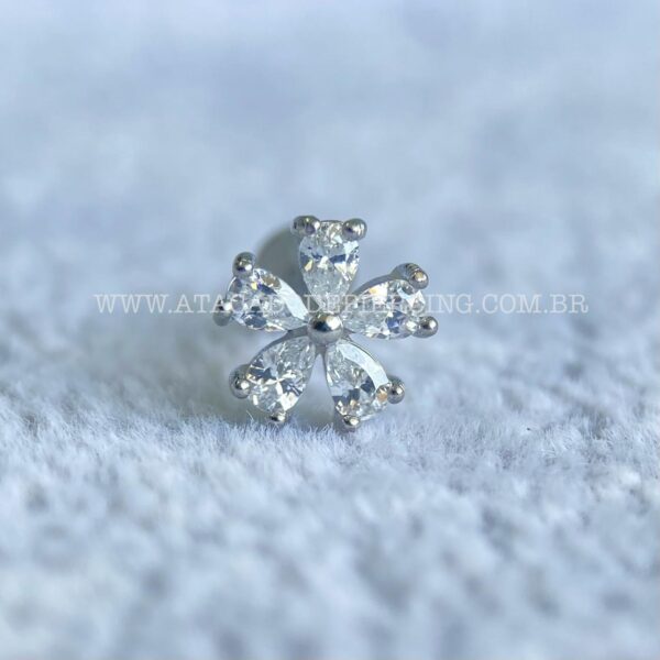Labret Aço Rosca Interna Flor Zircônias - Imagem 2