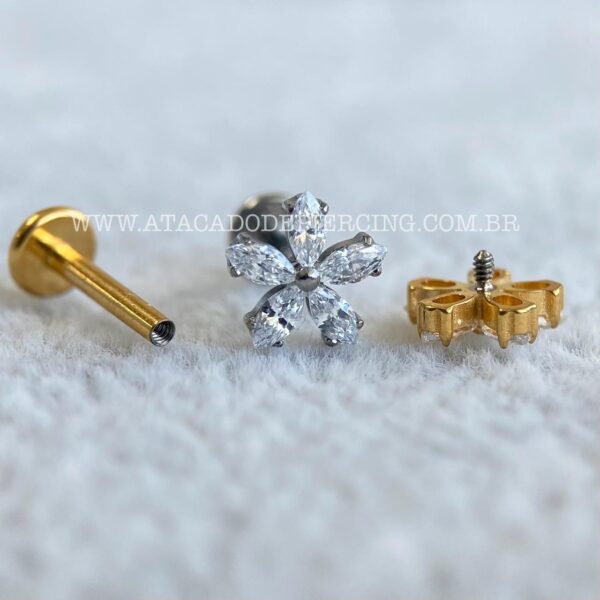 Labret Rosca Interna Titânio Flor Zircônias - Imagem 3