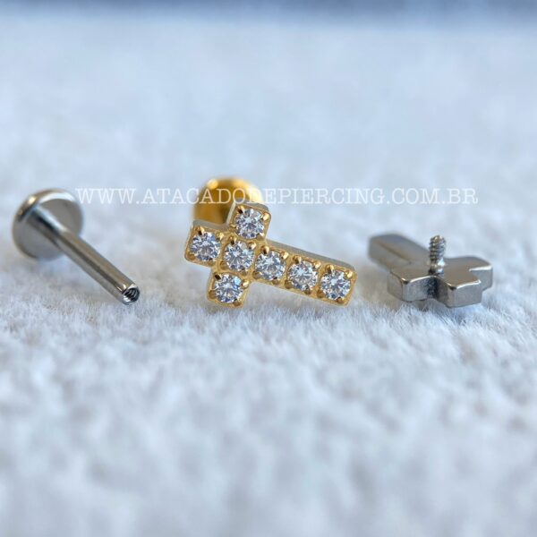 Labret Rosca Interna Titânio Cruz Zircônias - Imagem 2
