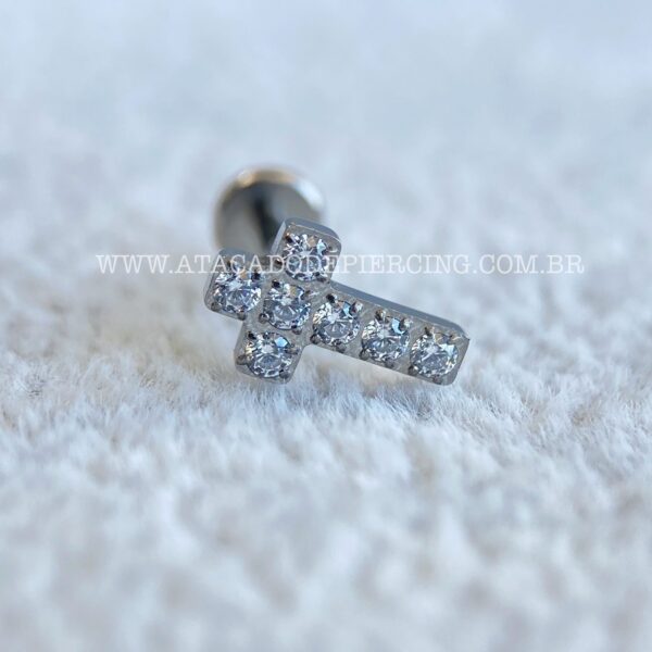 Labret Rosca Interna Titânio Cruz Zircônias - Imagem 5