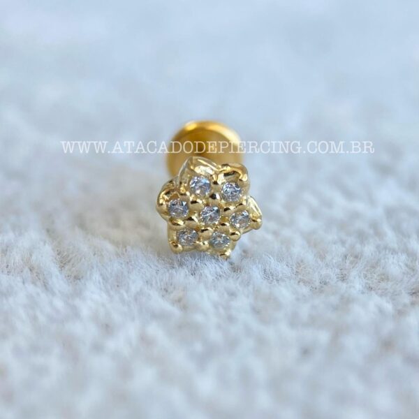 Labret Ouro 18K Flor Zircônias - Imagem 1