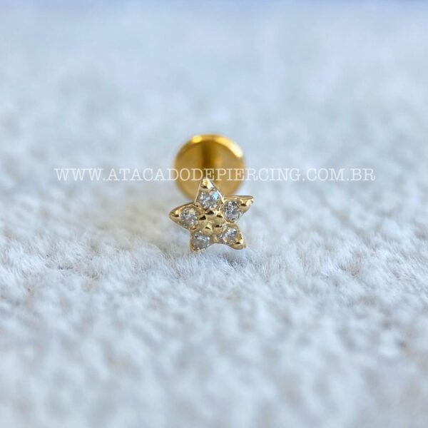 Labret Ouro 18K Estrela Zircônias - Imagem 4