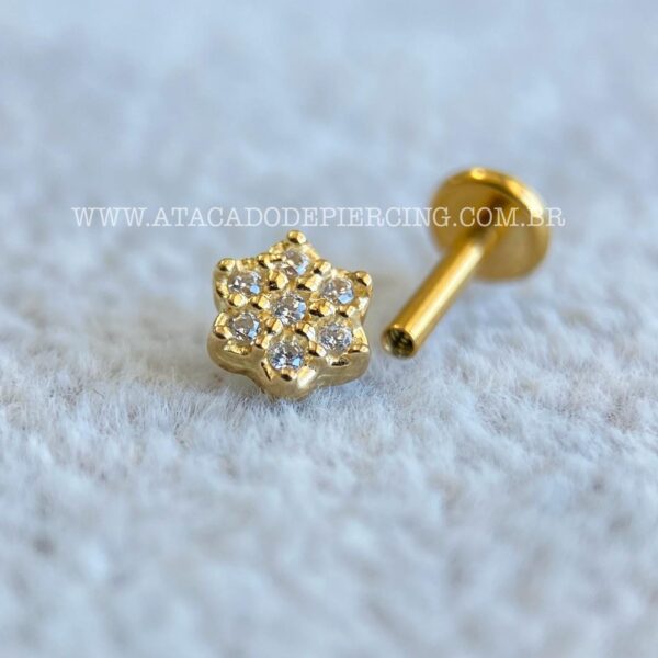 Labret Ouro 18K Flor Zircônias - Imagem 4