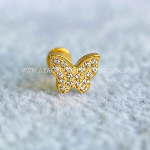 Labret Rosca Interna Titânio Borboleta Zircônias - Imagem 2