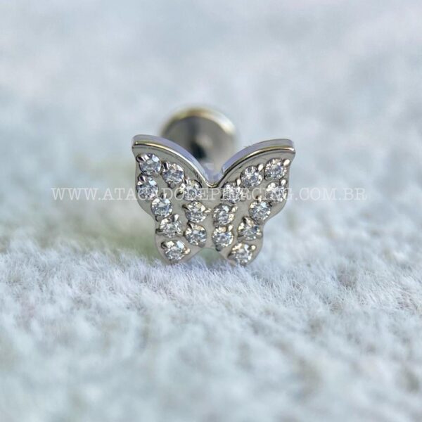 Labret Rosca Interna Titânio Borboleta Zircônias - Imagem 3