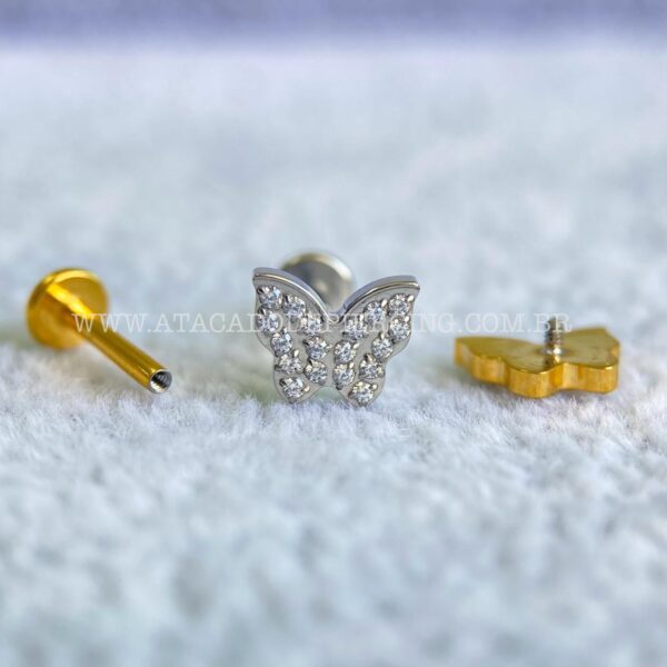 Labret Rosca Interna Titânio Borboleta Zircônias - Imagem 4