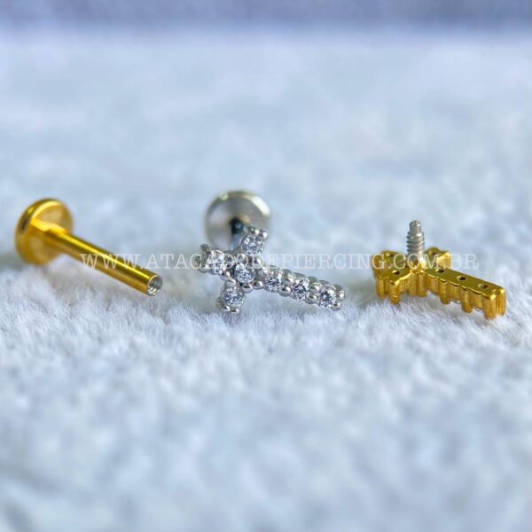 Labret Aço Rosca Interna Cruz Zircônias - Imagem 3