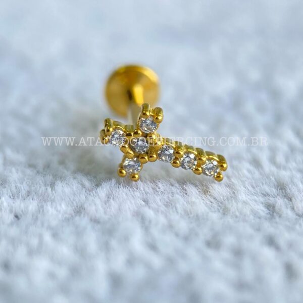 Labret Aço Rosca Interna Cruz Zircônias - Imagem 2