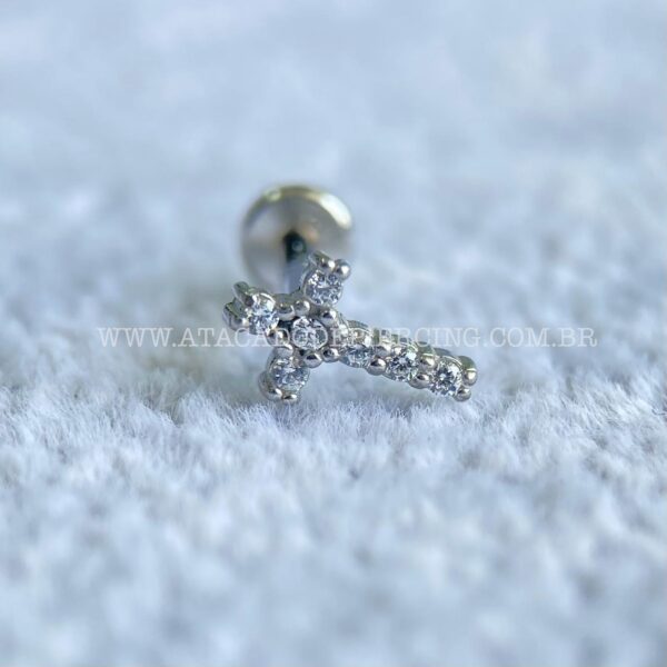 Labret Aço Rosca Interna Cruz Zircônias - Imagem 4