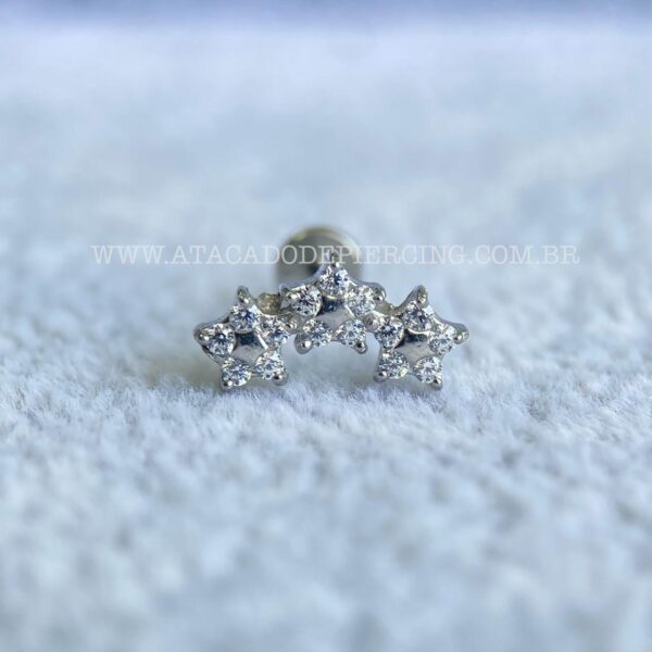 Labret Aço Rosca Interna Trio de Flores Zircônias - Imagem 3