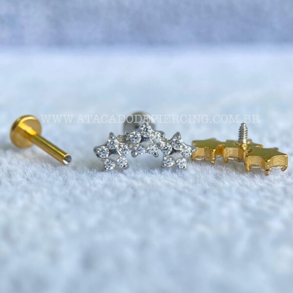 Labret Aço Rosca Interna Trio de Flores Zircônias - Imagem 2