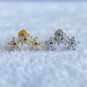 Labret Aço Rosca Interna Trio de Flores Zircônias