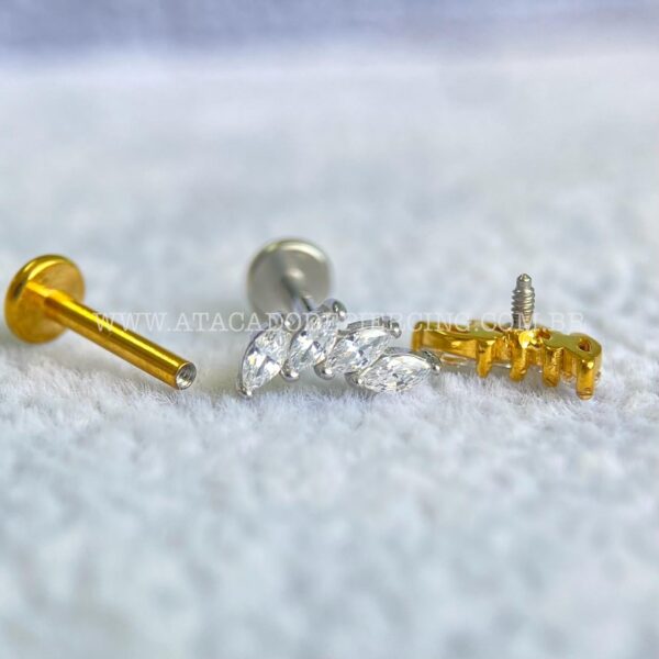 Labret Aço Rosca Interna Cluster Zircônias - Imagem 2