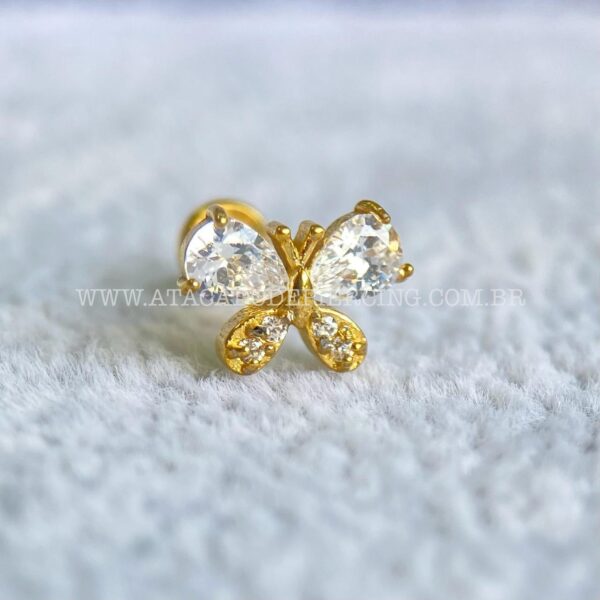Labret Aço Rosca Interna Borboleta Zircônias - Imagem 3