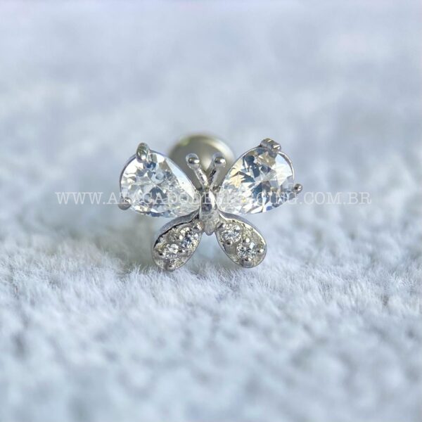 Labret Aço Rosca Interna Borboleta Zircônias - Imagem 2