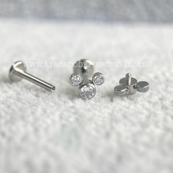 Labret Aço Rosca Interna Mickey Zircônias - Imagem 2