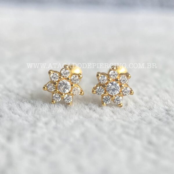 Brinco Baby Prata 925 Flor Zircônias Rosca Externa - Imagem 2