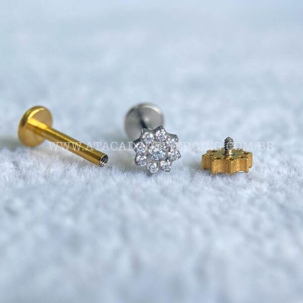 Labret Rosca Interna Titânio Flor Zircônias - Imagem 3