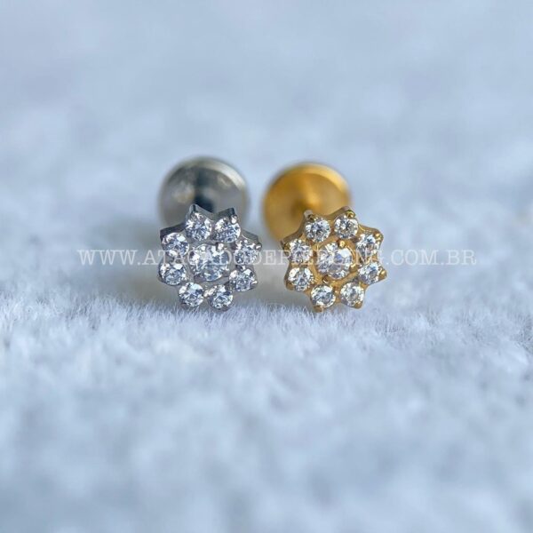 Labret Rosca Interna Titânio Flor Zircônias - Imagem 1