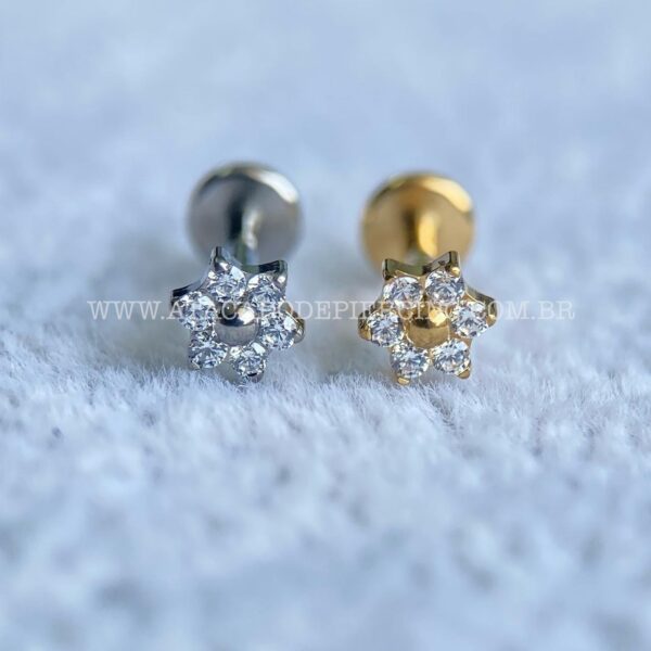 Labret Rosca Interna Titânio Flor Zircônias - Imagem 1