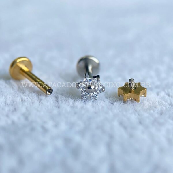 Labret Rosca Interna Titânio Flor Zircônias - Imagem 4