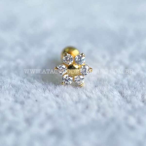 Minibarbell Prata 925 Flor Zircônias - Imagem 2