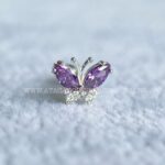 Minibarbell Prata 925 Borboleta Zircônia Roxo - Imagem 4