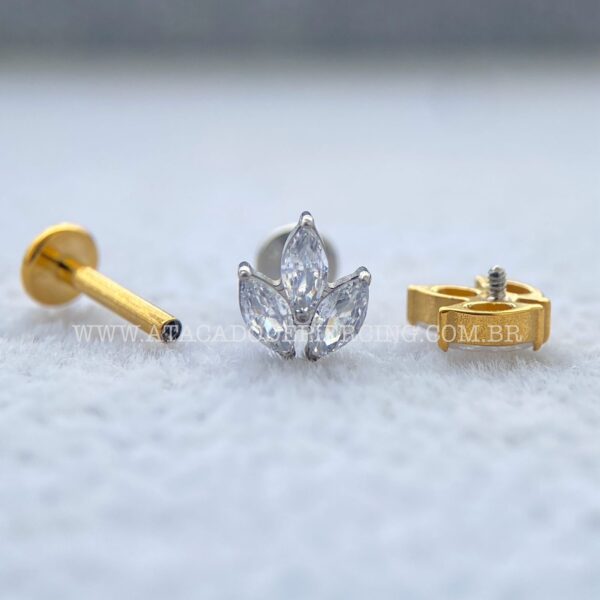 Labret Rosca Interna Titânio Flor de Lotus Zircônias - Imagem 2