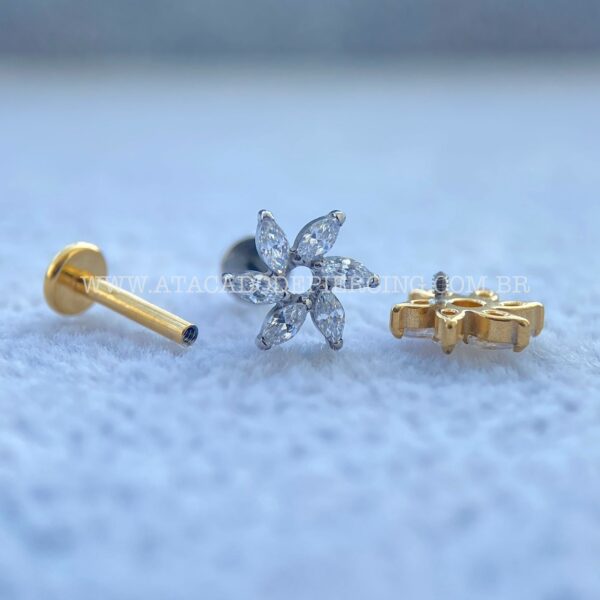 Labret Rosca Interna Titânio Flor Zircônias - Imagem 4