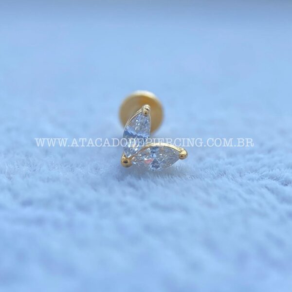 Labret Aço Rosca Interna Zircônias Navete - Imagem 2