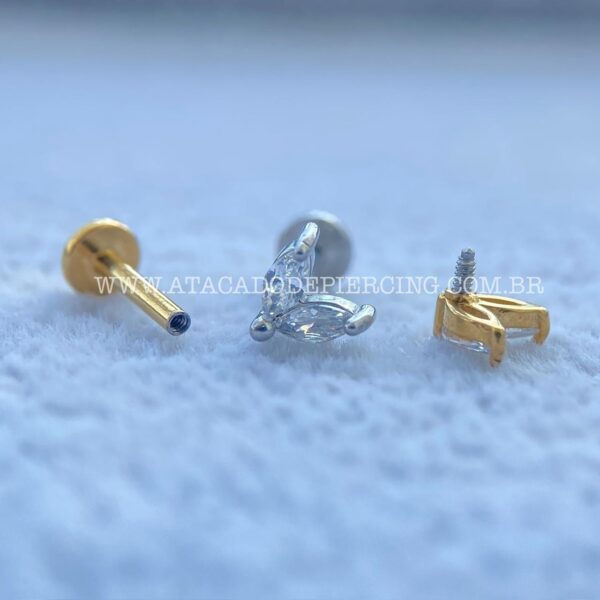 Labret Aço Rosca Interna Zircônias Navete - Imagem 3