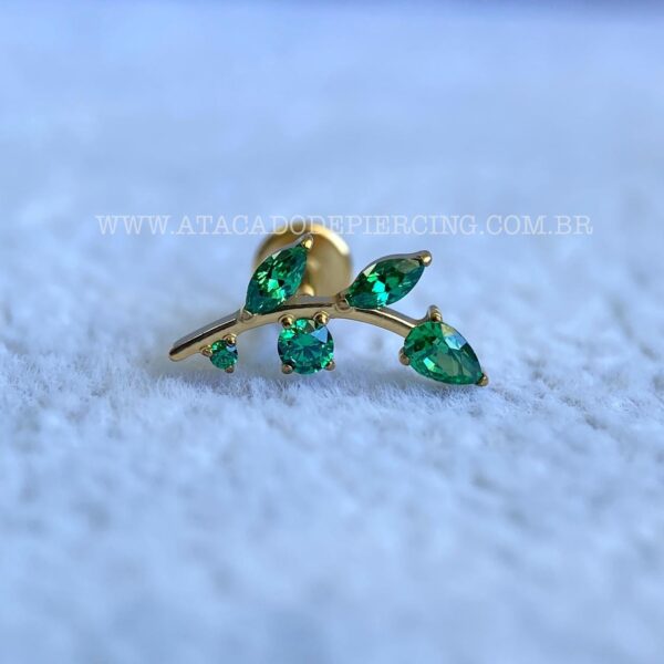 Labret Rosca Interna Titânio Ramo Zircônias Esmeralda - Imagem 2
