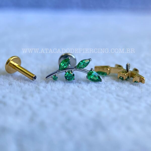 Labret Rosca Interna Titânio Ramo Zircônias Esmeralda - Imagem 3