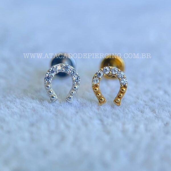 Labret Titânio Topo Prata 925 Ferradura Zircônias - Imagem 1