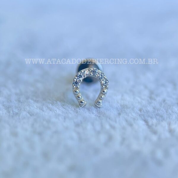 Labret Titânio Topo Prata 925 Ferradura Zircônias - Imagem 4