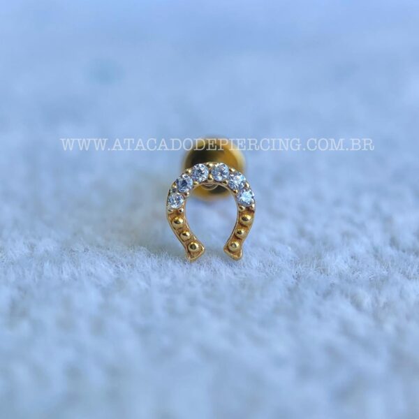 Labret Titânio Topo Prata 925 Ferradura Zircônias - Imagem 2