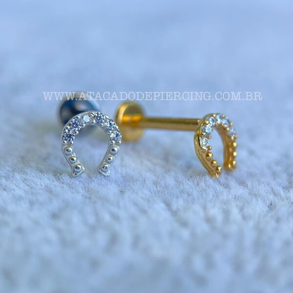 Labret Titânio Topo Prata 925 Ferradura Zircônias - Imagem 3