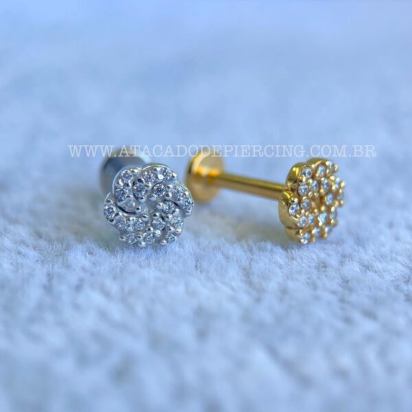 Labret Titânio Topo Prata 925 Flor Zircônias - Imagem 2