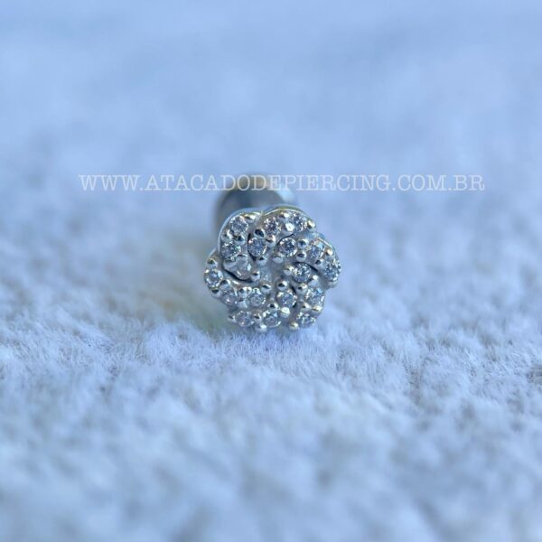 Labret Titânio Topo Prata 925 Flor Zircônias - Imagem 4
