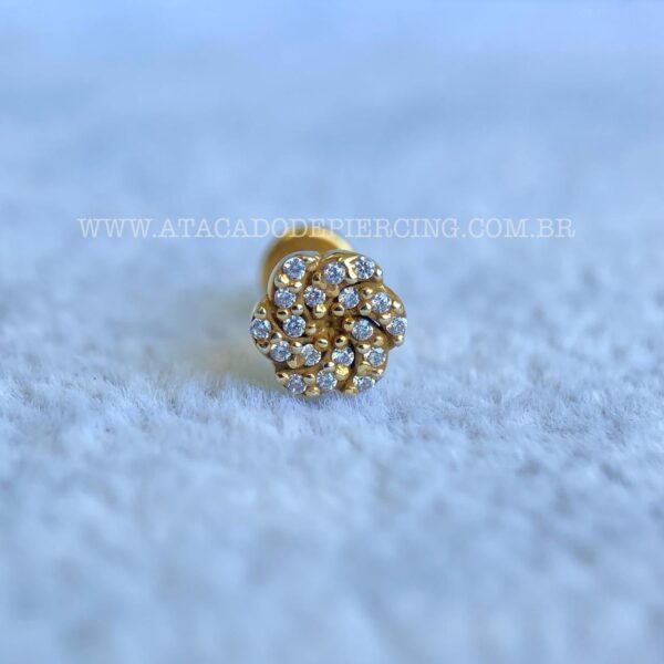 Labret Titânio Topo Prata 925 Flor Zircônias - Imagem 3