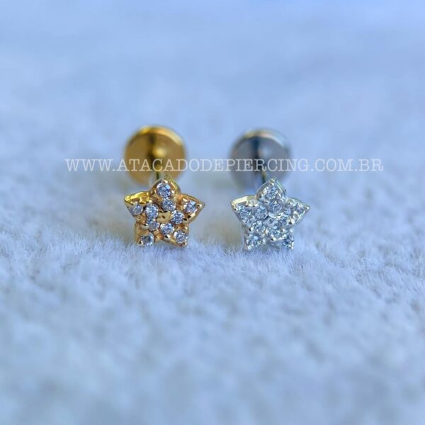 Labret Titânio Topo Prata 925 Flor Zircônias - Imagem 1