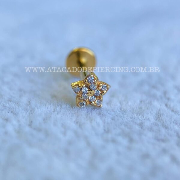Labret Titânio Topo Prata 925 Flor Zircônias - Imagem 2