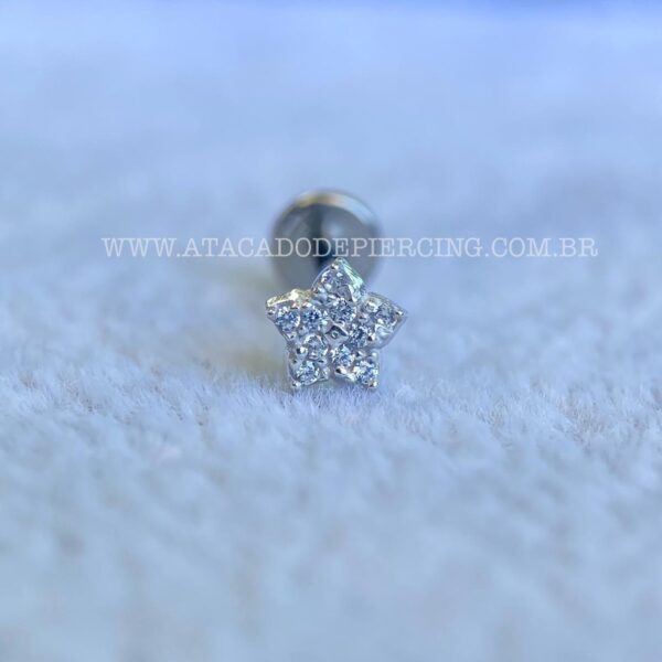 Labret Titânio Topo Prata 925 Flor Zircônias - Imagem 4