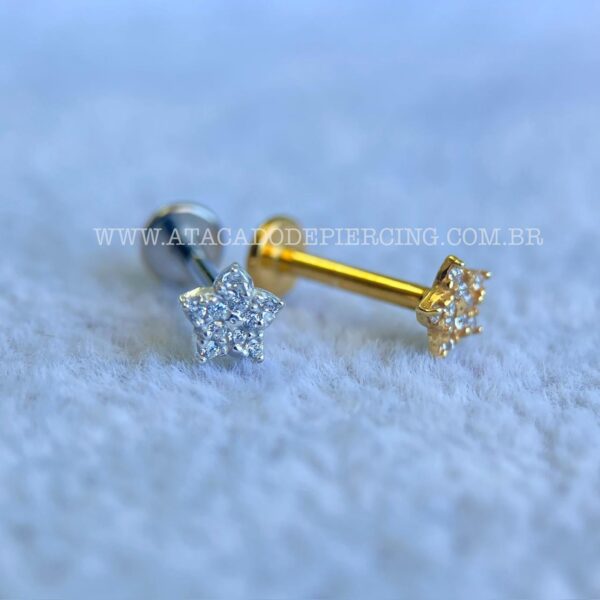 Labret Titânio Topo Prata 925 Flor Zircônias - Imagem 3