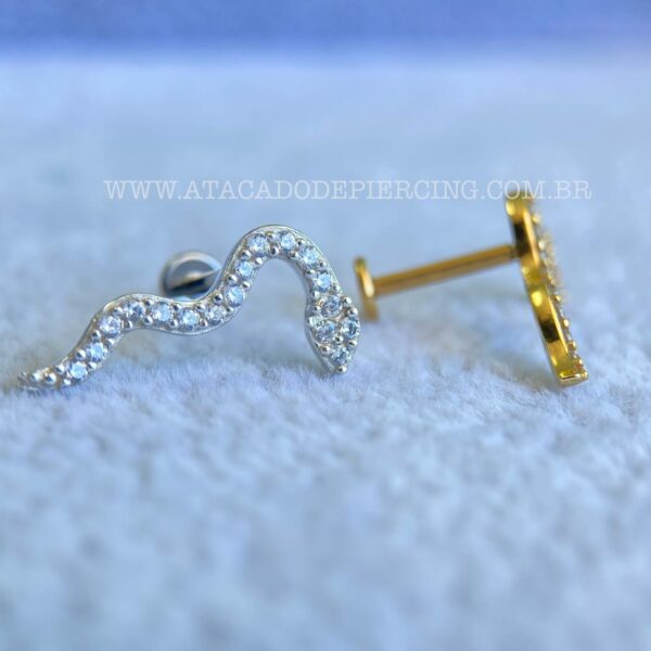 Labret Titânio Topo Prata 925 Cobra Zircônias - Imagem 3