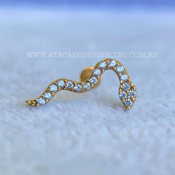 Labret Titânio Topo Prata 925 Cobra Zircônias - Imagem 2