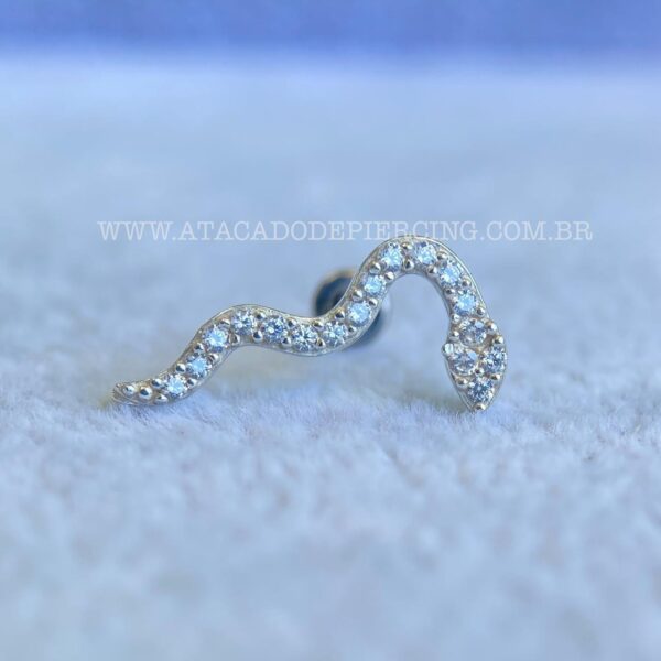 Labret Titânio Topo Prata 925 Cobra Zircônias - Imagem 4