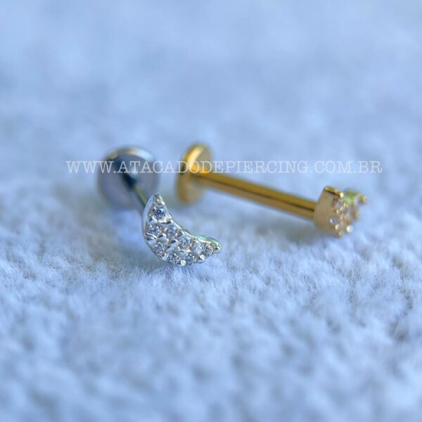 Labret Titânio Topo Prata 925 Lua Zircônias - Imagem 3