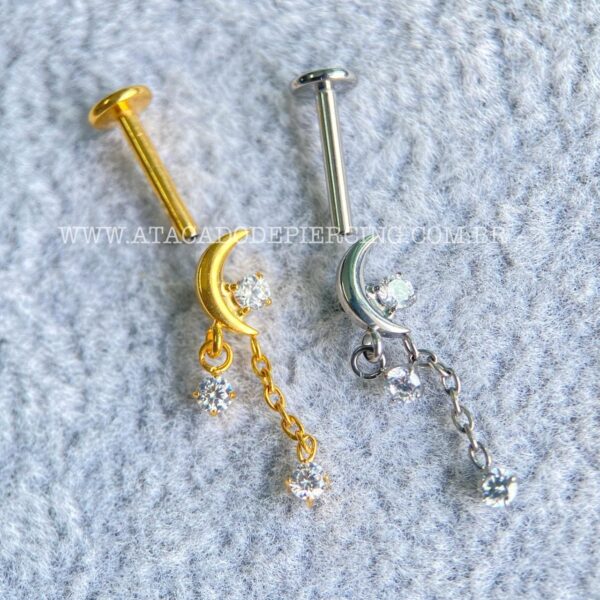 Labret Titânio Rosca Interna Lua Zircônias - Imagem 1